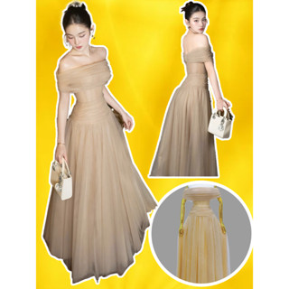 Đầm váy Dạ Hội Trễ Vai Xòe Bồng Phối Voan Lưới tiểu thư Công Chúa bigsize dự tiệc cưới cao cấp VELA