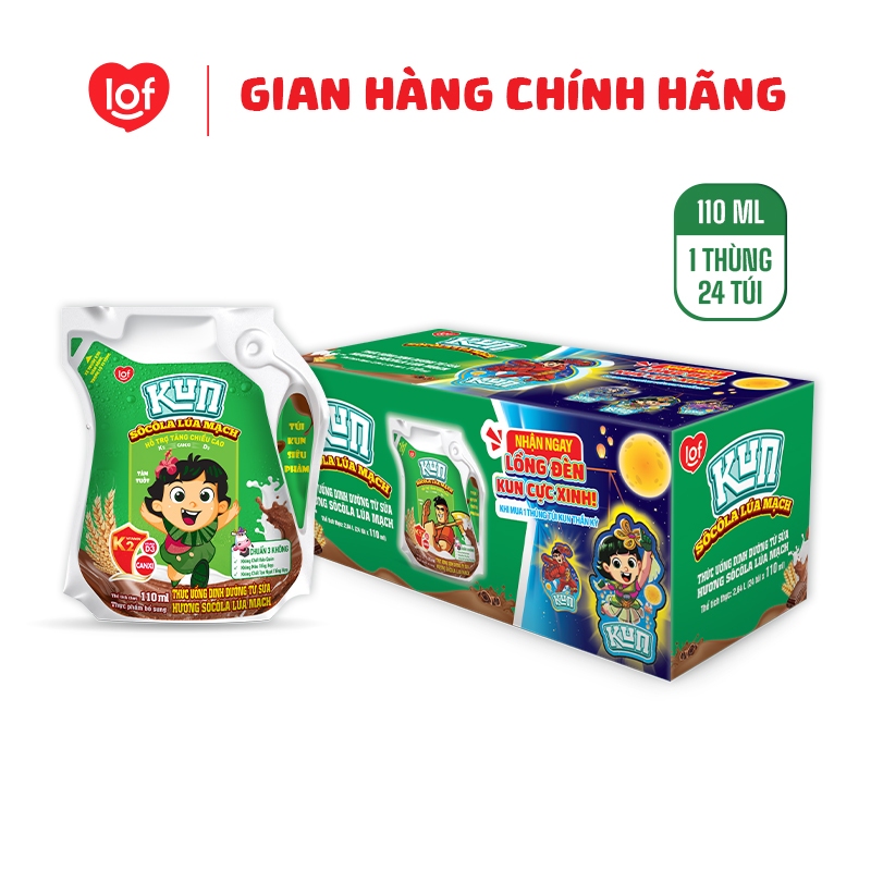 Sữa lúa mạch socola KUN thùng 24 túi x 110ml