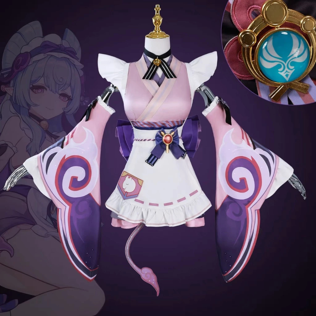 Genshin tác động Yumemizuki Mizuki Cosplay trang phục tóc kuy màu hồng tím váy mặc đầu đồ dùng tóc k