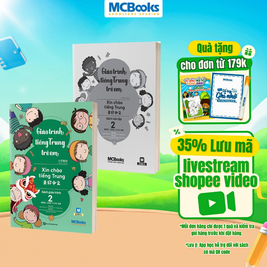 Sách - Combo Giáo Trình Tiếng Trung Trẻ Em – Xin Chào Tiếng Trung - Giáo Trình + SBT Tập 2
