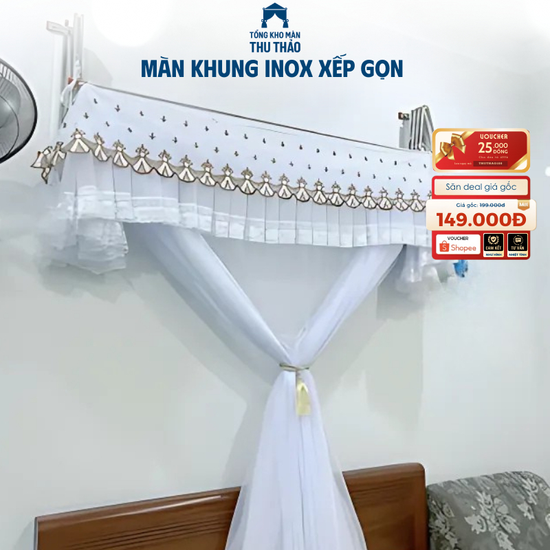 Màn Khung Xếp Gọn Tuyn Lạnh Cao Cấp Loại 1, Trọn Bộ Khung Màn Inox Bền Chắc - Xường Màn Thu Thảo