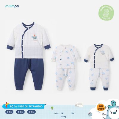 Đồ sơ sinh bé trai bé gái Mompa dài tay 0-9 tháng vải Modal thấm hút cài chéo 0058