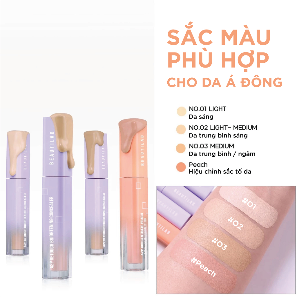 Kem che khuyết điểm & triệt sắc BEAUTILAB A2P Concentrate Peach Dark Spot & Retouch Brightening Concealer 2.5g | BigBuy360 - bigbuy360.vn