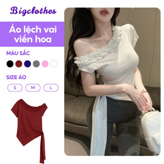 Áo Thun Lệch Vai BigClothes, Áo Kiểu Nữ Vạt Thắt Nơ Trễ Vai Bèo Nhún B01