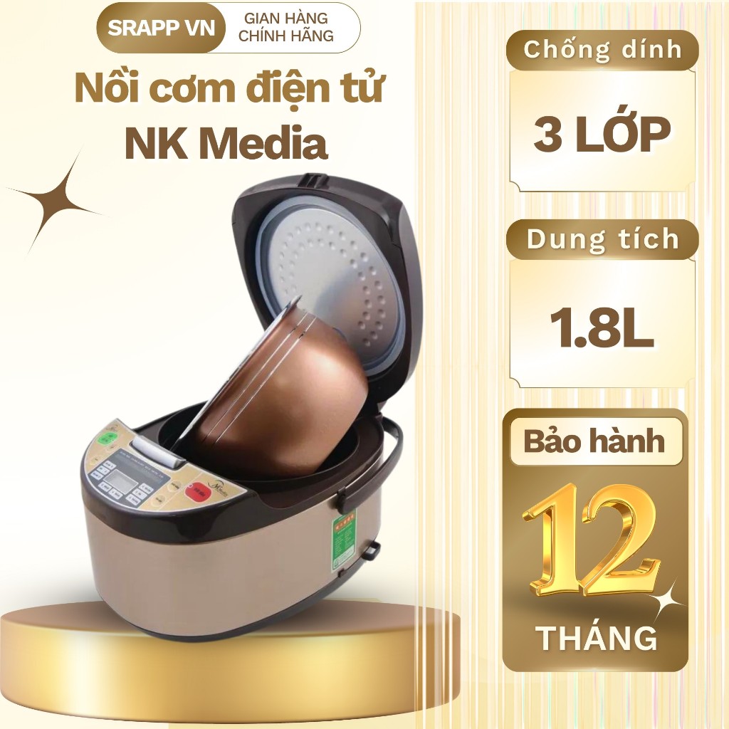 Nồi cơm điện tử NK Media 1870 dung tích 1.8L, nồi cơm kỹ thuật số gia đình chế độ hẹn giờ thông minh