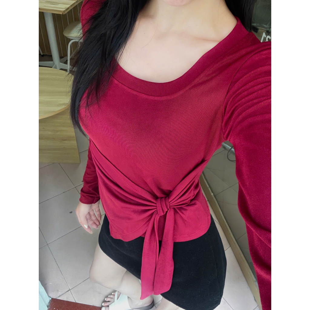 Áo Thun Nữ Cổ Vuông Dài Tay Giữ Nhiệt Phối Vạt Chéo Buộc Nơ Phối Dây Buộc Thắt Eo,Chất Liệu Tăm Hàn | BigBuy360 - bigbuy360.vn