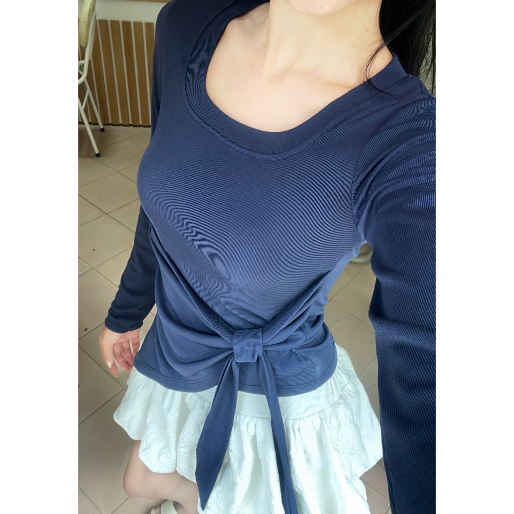 Áo Thun Nữ Cổ Vuông Dài Tay Giữ Nhiệt Phối Vạt Chéo Buộc Nơ Phối Dây Buộc Thắt Eo,Chất Liệu Tăm Hàn | BigBuy360 - bigbuy360.vn