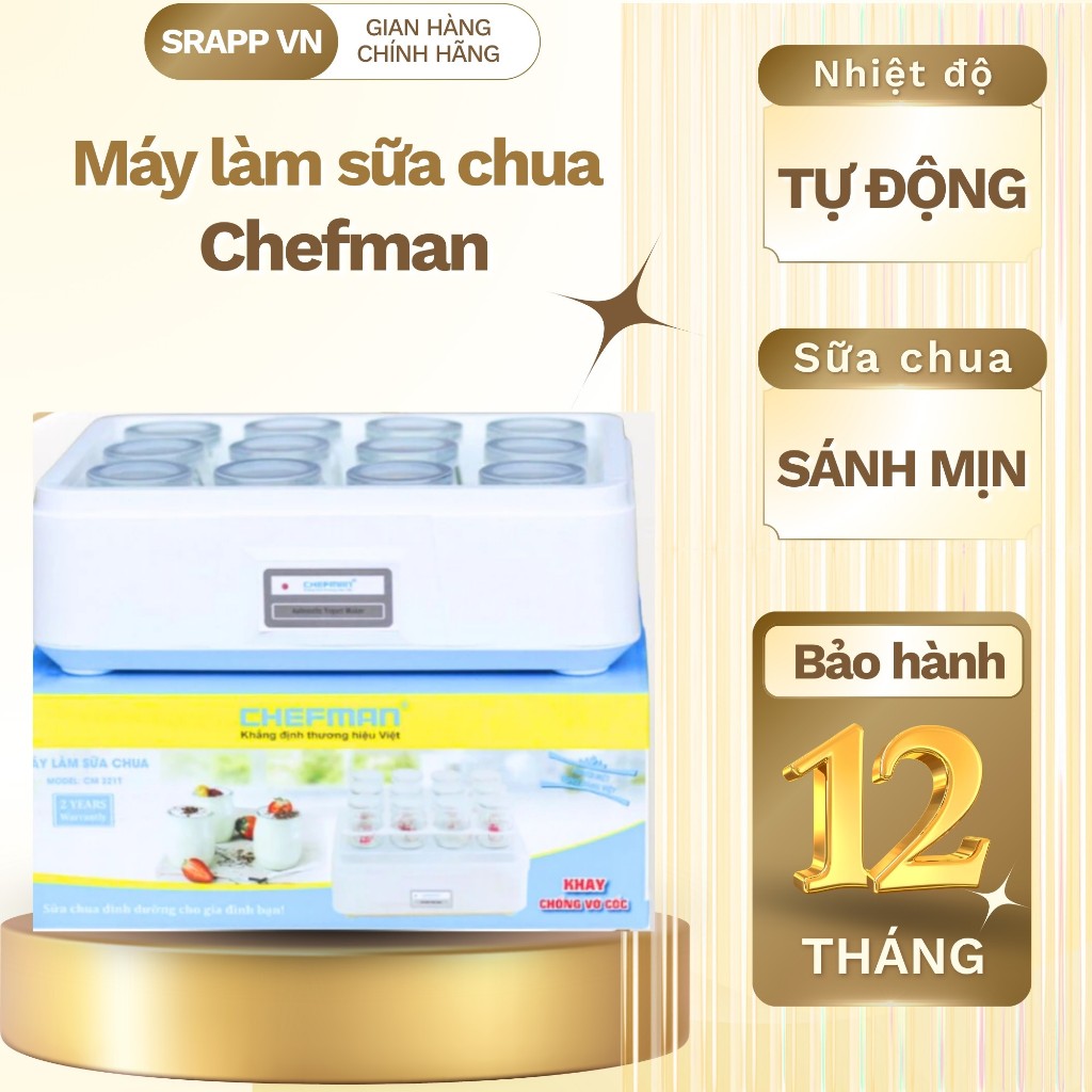Máy làm sữa chua Chefman dung tích 1600ml, máy ủ sữa chua tự động bảo hành 24 tháng