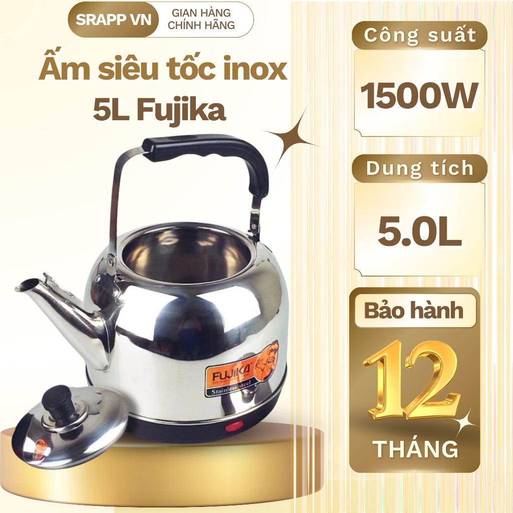 Ấm siêu tốc 5 lít tự ngắt khi sôi, công suất 1500W sôi cực nhanh - Bảo hành chính hãng 12 tháng.