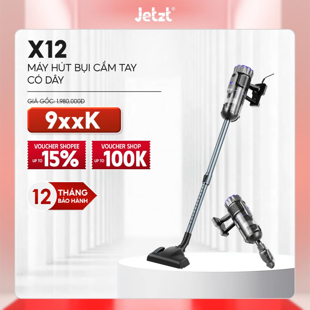 Máy hút bụi cầm tay JETZT X12 Lực hút mạnh mẽ 21000PA, Nhiều đầu hút đa năng