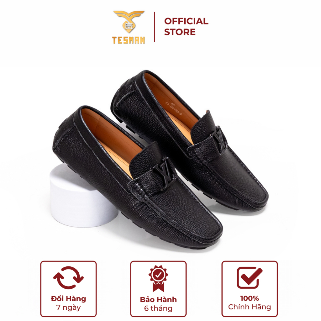 Giày lười nam Loafer TESMAN T039 chất liệu da bò Nappan cao cấp, màu đen thanh lịch - BH 12 tháng