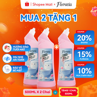 [MUA 2 TẶNG 1] Nước tẩy toilet Floracia hương đào, tẩy bồn cầu thơm, sáng bóng, tẩy rửa nhà vệ sinh, tẩy cặn canxi, sàn