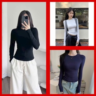  Áo thun nữ tay dài cổ tròn form ôm body áo nữ dài tay  dáng ôm trơn chất thun tăm mát - NTHBOUTIQUE 