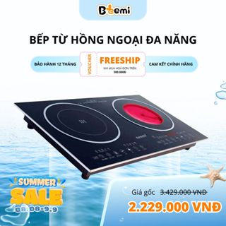 Bếp Điện Từ Đôi Hồng Ngoại Beemi Đa Năng Không Kén Nồi, Bếp Hồng Ngoại Đôi Công Suất 4400W Mặt Kính Cường Lực Cao Cấp