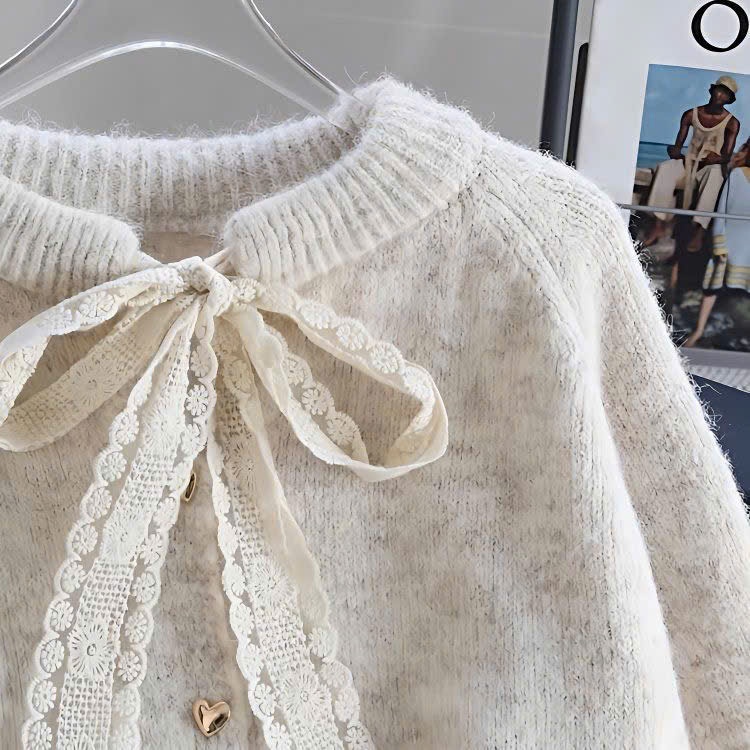 [SẴN] Áo khoác len nữ phối nơ, Áo Cardigan dài tay phong cách tiểu thư điệu đà sang chảnh có 2 màu Đỏ và Be - 188 | BigBuy360 - bigbuy360.vn