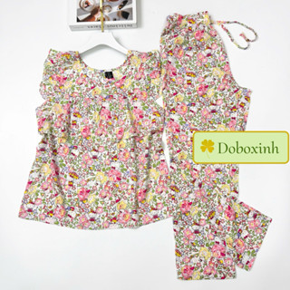 Bộ Lanh Mặc Nhà, Đồ Bộ Tole Nữ Quần Dài Áo Cánh Tiên Bèo Ngực VNXK (40-68kg) doboxinh