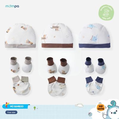 Bao tay chân mũ cho bé sơ sinh Mompa vải Sợi tre Bamboo mềm mịn co giãn 0078 0090