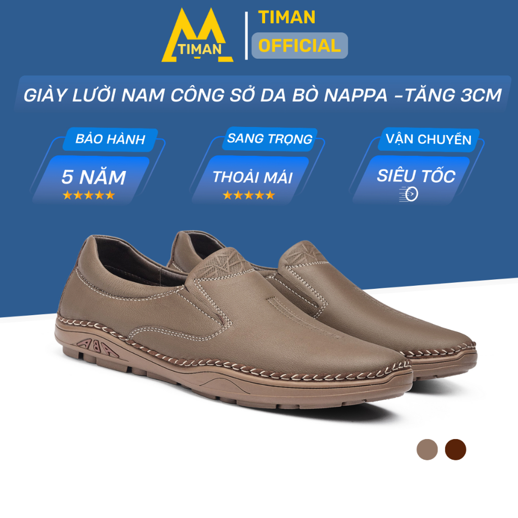 Giày lười nam Timanvn chất liệu da bò phong cách công sở cao cấp thích hợp đi làm, đi tiệc bh 5 năm GL124