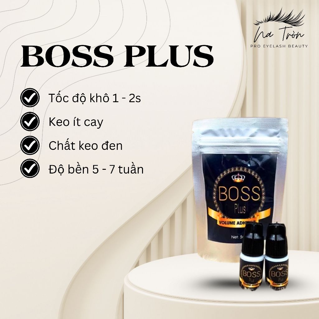 [2 Lọ] Keo Nối Mi BOSS Plus - Khô Nhanh 1-2s, Độ Bền 5-7 Tuần, Kết Dính Tốt, Ít cay - Dụng Cụ Nối Mi NA TRÒN
