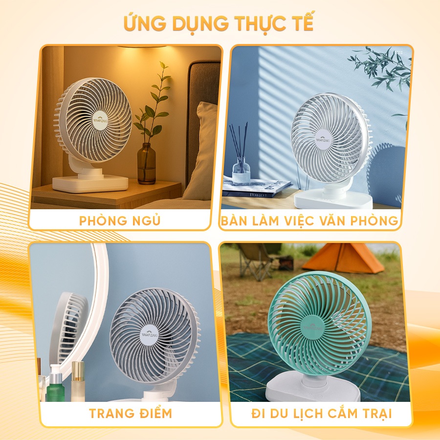 Quạt Mini Tích Điện Để Bàn YAMAZAKI 2800- 4500mAh Để Văn Phòng Không Ồn Tiếng Động Cơ | BigBuy360 - bigbuy360.vn