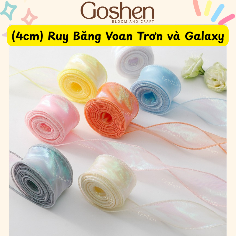 (Bản ~4cm) Ruy Băng Voan Lụa Trơn, Ánh Galaxy, Ngọc Trai. Loại 1-Đẹp Không Tưa Vải. Làm Thắt Nơ,Bó Hoa,Trang Trí Hộp Quà