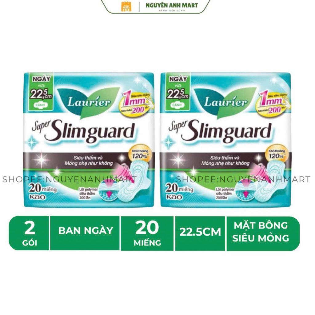 COMBO 2 GÓI BĂNG VỆ SINH LAURIER SIÊU MỎNG SUPER SLIMGUARD 22.5CM 20 MIẾNG