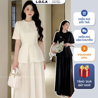 Set đồ nữ sang chảnh màu kem, set áo peplum và quần ống rộng xếp ly, set quần áo nữ công sở thanh lịch LOGA _L161