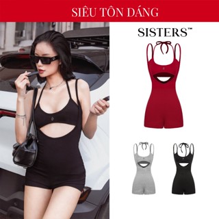 Bodysuit nữ đùi yếm sexy gợi cảm SISTERS kèm áo ôm dáng thun gân co giãn màu đen Chloe Jump SIS-CLUB | SS3-J12