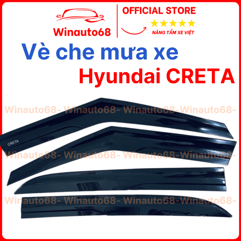 Vè che mưa xe Hyundai Creta 2022 2023 2024 nhựa đen cao cấp, viền chắn mưa Creta 2022