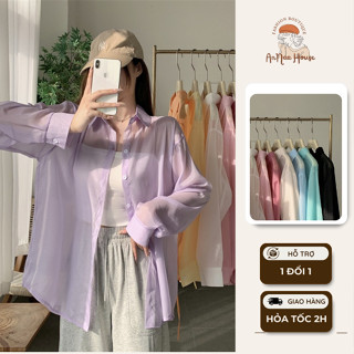 [QUÀ TẶNG] Áo sơ mi khoác ngoài mỏng đi biển oversize nhiều màu, Áo khoác đi biển voan tơ giấy trong suốt