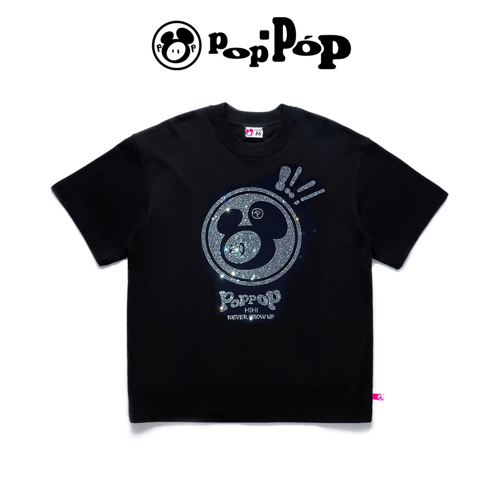 POPPOP Áo Thun Poppop HiHi Mascot PP Đính Đá Form Oversize 100% Cotton Unisex