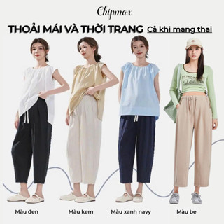 Quần Bầu Chipmax Đồ Bầu Ống Rộng Quần Baggy Công Sở Vải Đũi Nhẹ Mát Mặc Bầu Và Sau Sinh - QB08