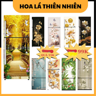 Decal dán tủ lạnh THIÊN NHIÊN HOA LÁ - Miến dán chống thấm nước