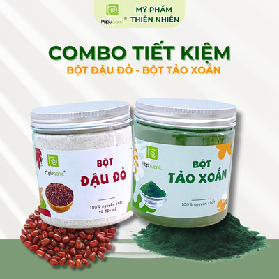 Combo Tiết Kiệm Bột Tảo Bột Đậu Đỏ Hapuganic Trắng Hồng, Cấp Ẩm, Mịn Da