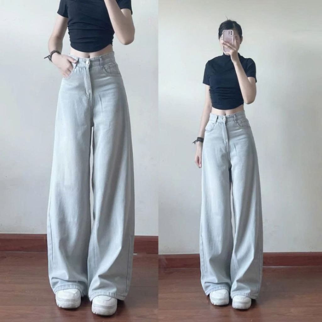 Quần Jeans Nữ Ống Rộng 247Store Cạp Cao, Màu Wash Thời Trang Mặc Đi Học Đi Làm Đi Chơi | BigBuy360 - bigbuy360.vn