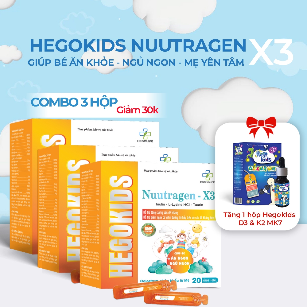 Combo 2 Hộp Siro Ăn Ngon Hegokids Nuutragen-X3 Và Combo 3 Hộp Siro Ăn Ngon + Tặng 1 Hộp Vitamin D3 &