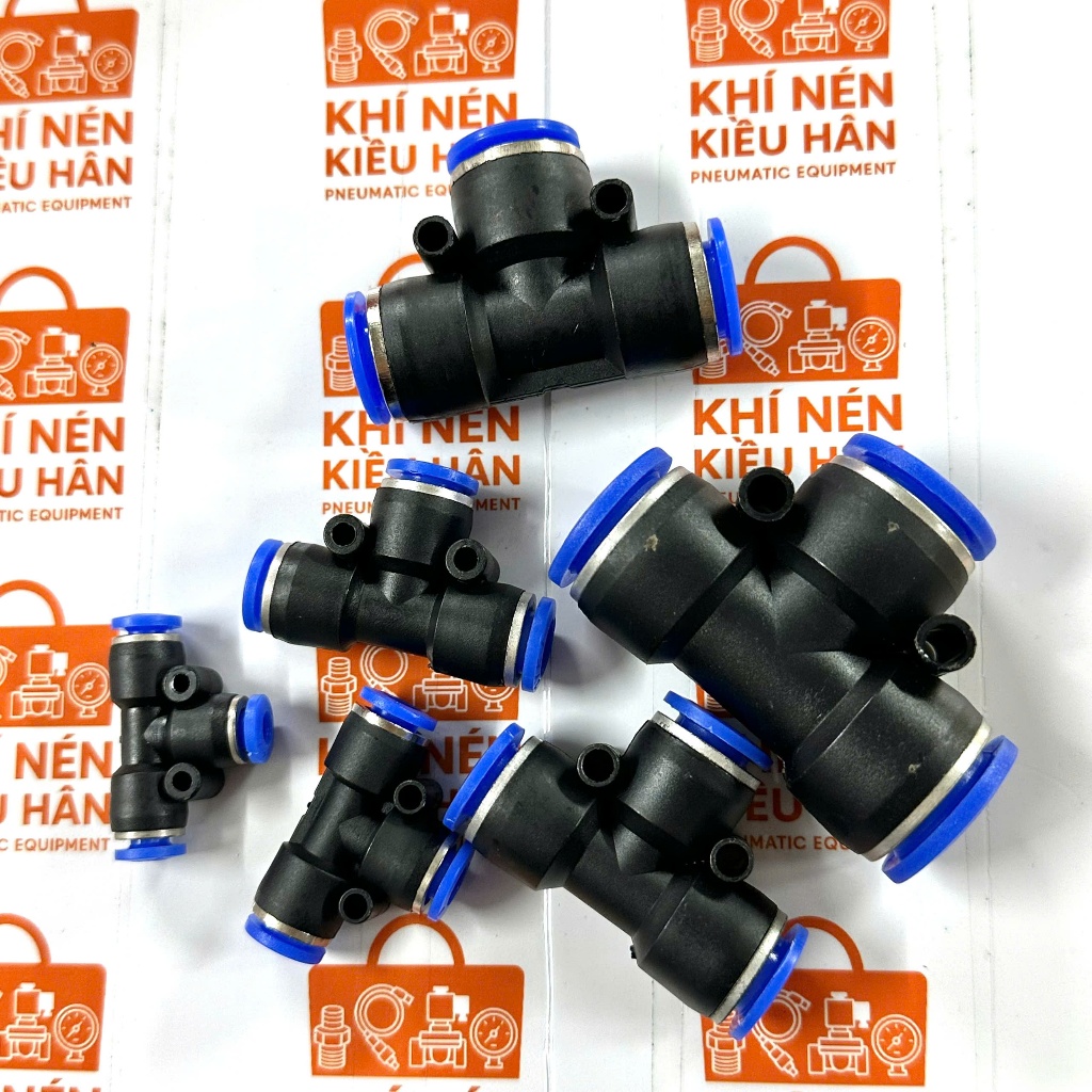 GIÁ XƯỞNG Nối nhanh khí nén T nối khí nén PE đầu cút nối khí nén chữ T chia 2 hướng ống hơi ẢNH THẬT