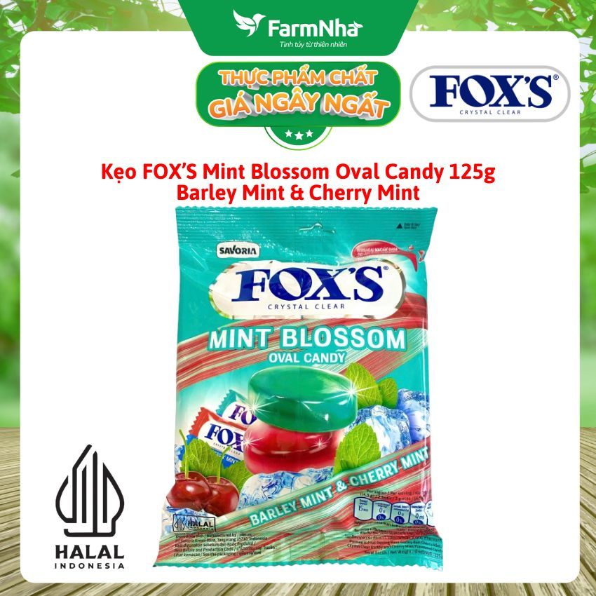 Kẹo Trái Cây Fox's Mint Blossom Oval Candy 125g BARLEY MINT & CHERRY MINT - Ngọt Ngào và Mát Lạnh