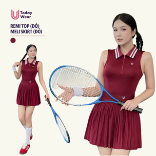 Set bộ đồ thể thao nữ áo Remi Top mix chân váy Meli Skirt đỏ Today U Wear cá tính năng động chơi tennis, pickleball,..