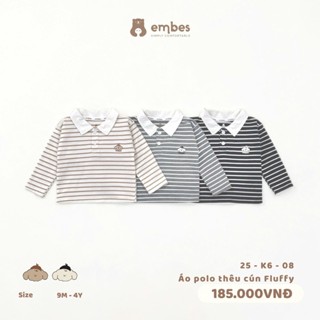 Áo Polo Dài Tay Embes, Áo Dài Tay Kẻ Ngang Ngực Thêu Hình Embes Chất Nỉ Da Cá Cho Bé Size Từ 8-18kg