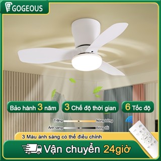 GOGEOUS Quạt Trần mini cho phòng khách phòng ngủ 3 cánh quạt trần đèn 3 màu LED có remote 30inch