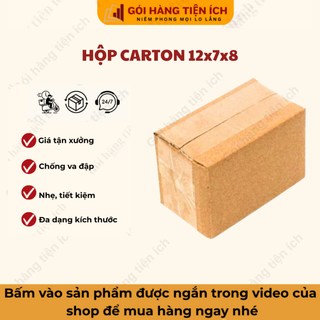 Combo 100 Hộp carton 12x7x8 đóng hàng trang sức, phụ kiện, mỹ phẩm  - Gói hàng tiện ích