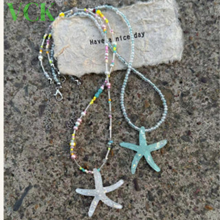 Vòng cổ hạt nhựa nhiều màu phối mặt sao biển phong cách đi biển, phụ kiện thời trang nữ cá tính