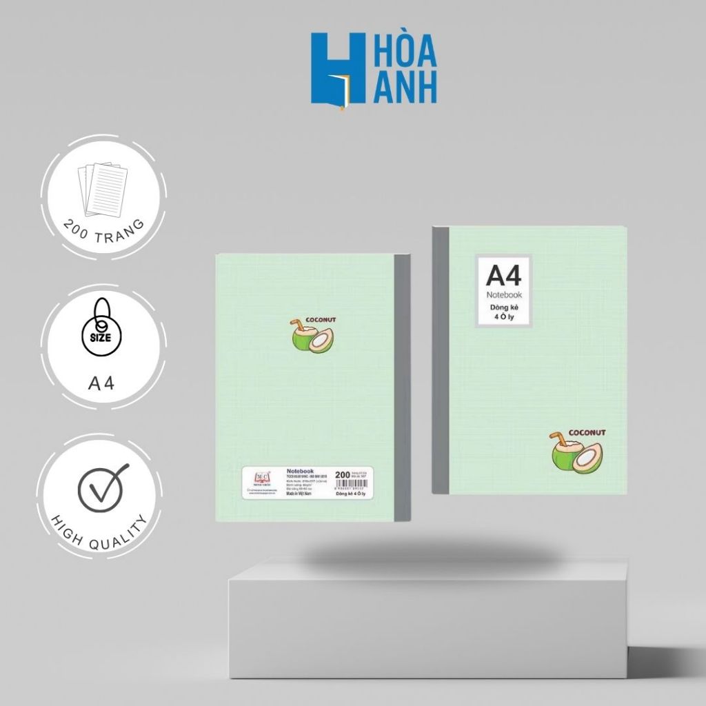 NOTEBOOK A4 DÒNG KẺ 4 Ô LY 200 TRANG, SỔ GHIM GÁY, 58-60GSM (MS 557)