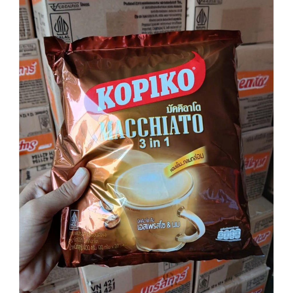 MẪU MỚI 400G x 20 Gói Date 2027 Cafe Sữa Kopiko Macchiato Thái Lan 3in1 Cà Phê Sữa Hoà Tan Thơm Ngon Đậm Vị