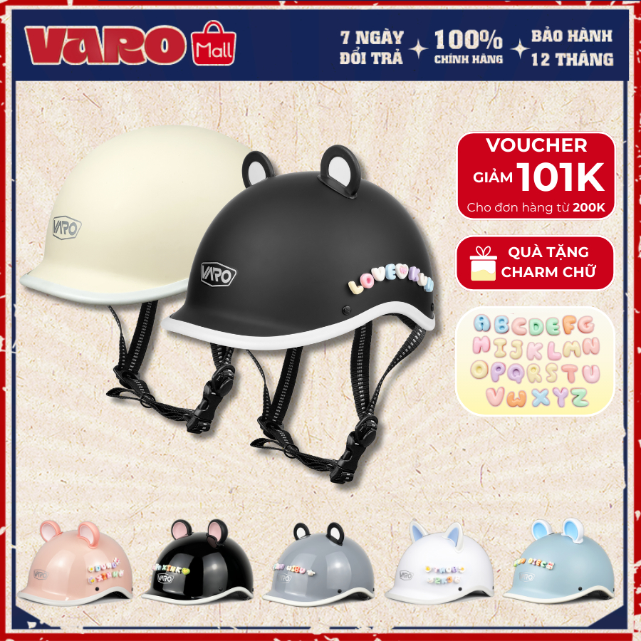 Nón Bảo Hiểm Cá Heo VARO Chuẩn Quatest | 600 g Siêu Nhẹ | Tặng Tai Gấu + Charm Tên | Freesize 53-58 cm