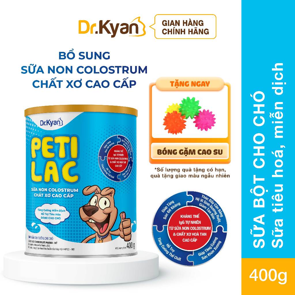  Dr.Kyan - Sữa bột dinh dưỡng PETILAC - Bổ sung kháng thể từ sữa non & Inulin cho chó 400g - Drkyan 