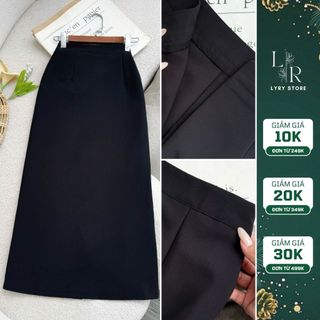 Chân váy công sở, chân váy bút chì cạp cao - Váy Đen Dài Qua Gối Tôn Dáng, Vải Gold Hàn C14