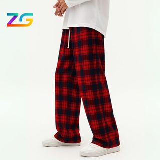 Quần kẻ caro ống rộng ZGO quần flannel unisex chất dày dặn hack dáng cạp cao QCARO