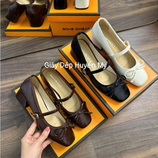 Giày búp bê nữ 3P đế vuông phối nơ chất xịn full hộp ( AH60 )